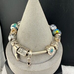 Pandora Charm Bracelet Silver 925 Multi‎ Charm Anniversary Animals Women 7in